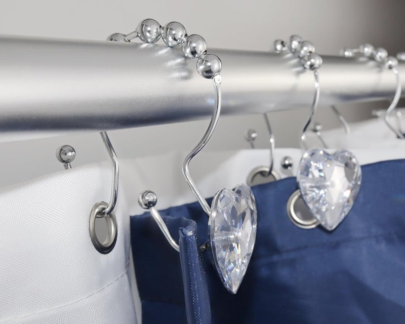 Yapicoco Shower Curtain Hooks Rings for Bathroom, 12PCS Heart Stainless Steel Rust Resistant Decorative Rhinestones Shower Curtain Rings Hangers for Shower Curtains (Double Hook Clear) - Image 4